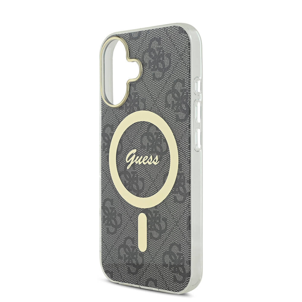 iPhone 16 Kılıf Guess Orjinal Lisanslı M-safe Şarj Özellikli Yazı Logolu 4G Desenli Kılıf