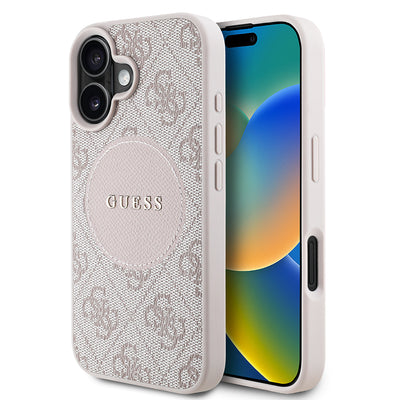 Apple iPhone 16 Kılıf Guess Orjinal Lisanslı M-safe Şarj Özellikli Yazı Logolu Circle Classic Kapak Kahverengi