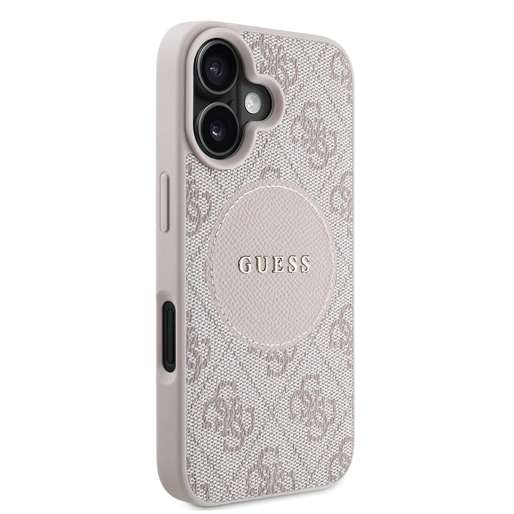 Apple iPhone 16 Kılıf Guess Orjinal Lisanslı M-safe Şarj Özellikli Yazı Logolu Circle Classic Kapak Siyah