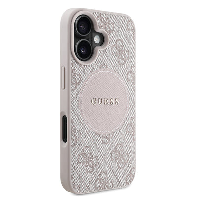 Apple iPhone 16 Kılıf Guess Orjinal Lisanslı M-safe Şarj Özellikli Yazı Logolu Circle Classic Kapak Siyah