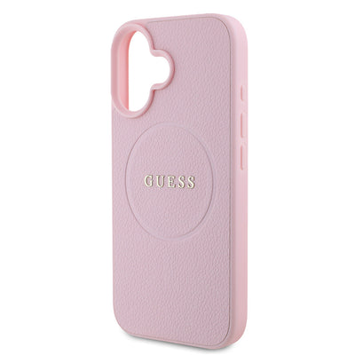 Apple iPhone 16 Kılıf Guess Orjinal Lisanslı Magsafe Şarj Özellikli Yazı Logolu Grained Kapak Pembe