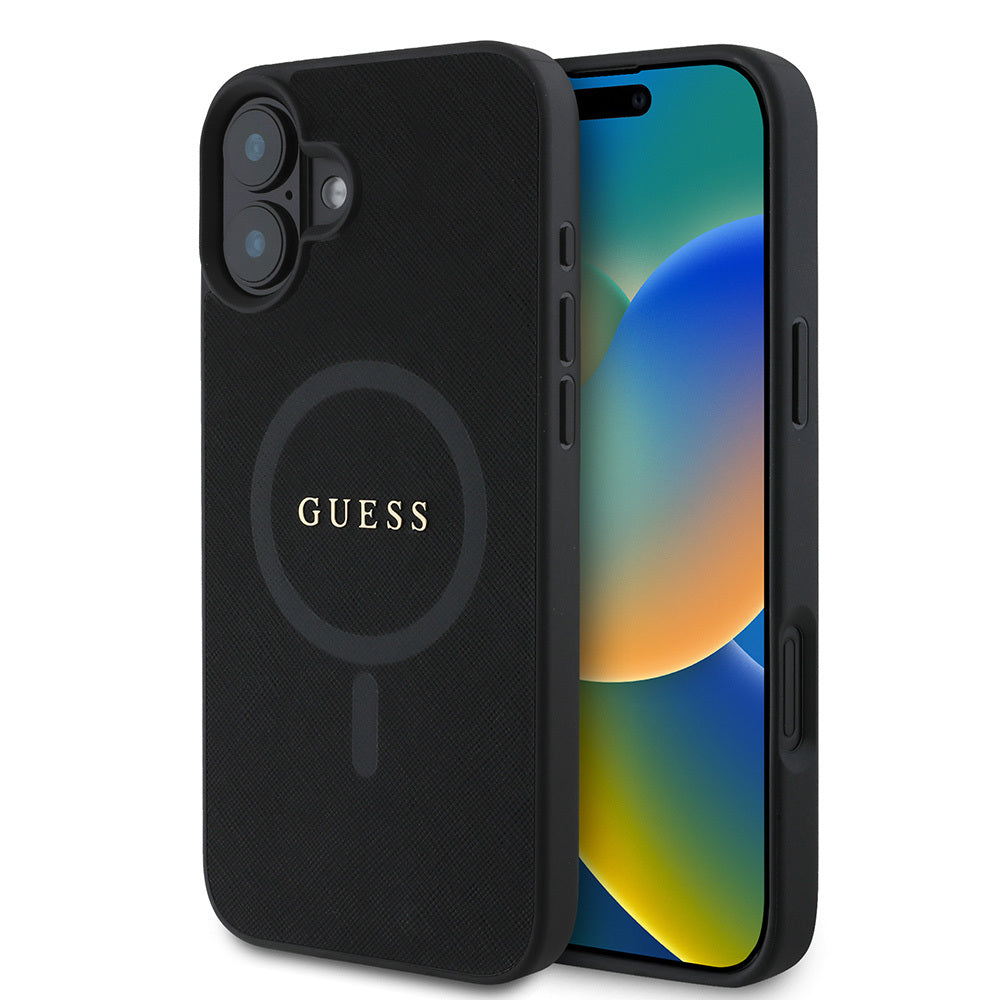 iPhone 16 Kılıf Guess Orjinal Lisanslı M-safe Şarj Özellikli Yazı Logolu Saffiano Classic Kılıf