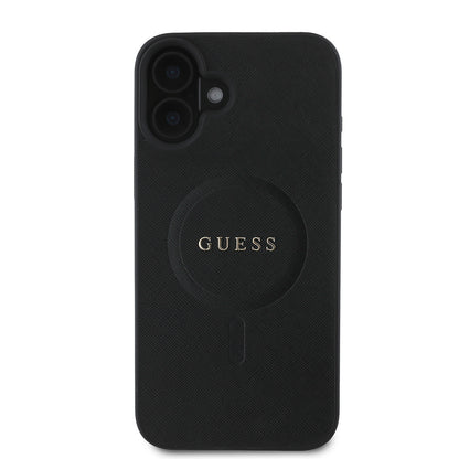 iPhone 16 Kılıf Guess Orjinal Lisanslı M-safe Şarj Özellikli Yazı Logolu Saffiano Classic Kılıf