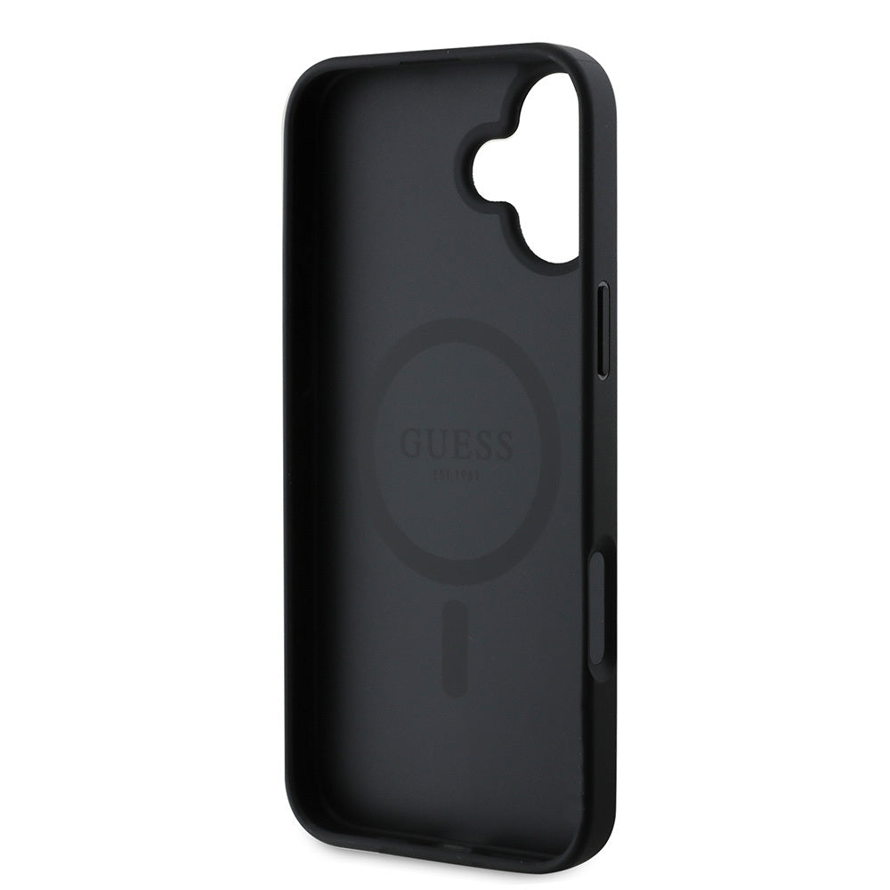 Apple iPhone 16 Kılıf Guess Orjinal Lisanslı Magsafe Şarj Özellikli Yazı Logolu Saffiano Classic Kapak Siyah
