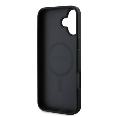Apple iPhone 16 Kılıf Guess Orjinal Lisanslı Magsafe Şarj Özellikli Yazı Logolu Saffiano Classic Kapak Siyah