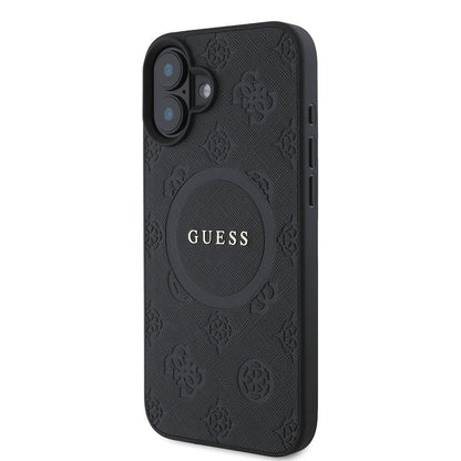 iPhone 16 Kılıf Guess Orjinal Lisanslı M-safe Şarj Özellikli Yazı Logolu Saffiano Peony Kılıf