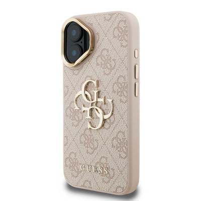 Apple iPhone 16 Kılıf Guess Orjinal Lisanslı PU Deri 4G Desenli Metal Büyük 4G ve Yazı Logolu Kamera Standlı Kapak Mavi