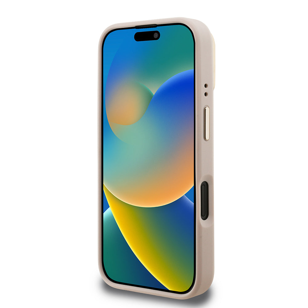 Apple iPhone 16 Kılıf Guess Orjinal Lisanslı PU Deri 4G Desenli Metal Büyük 4G ve Yazı Logolu Kamera Standlı Kapak Kahverengi