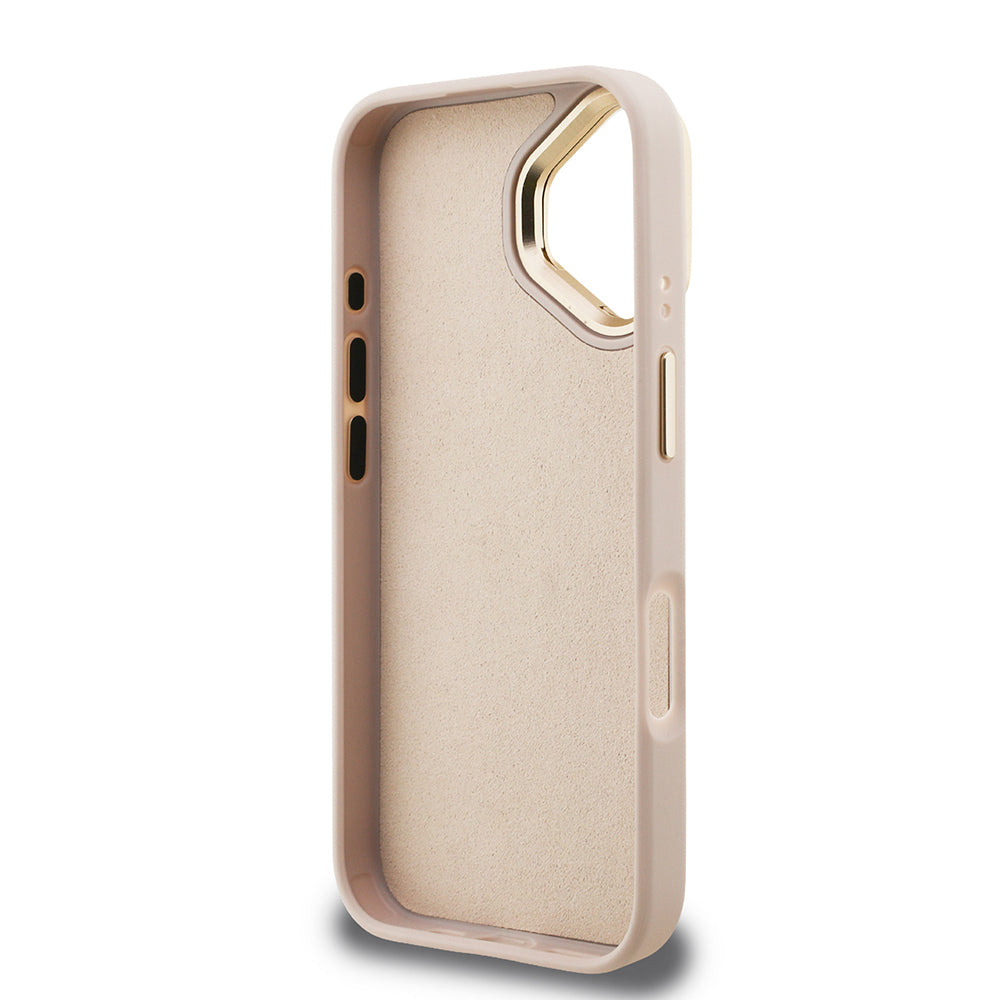 Apple iPhone 16 Kılıf Guess Orjinal Lisanslı PU Deri 4G Desenli Metal Büyük 4G ve Yazı Logolu Kamera Standlı Kapak Kahverengi