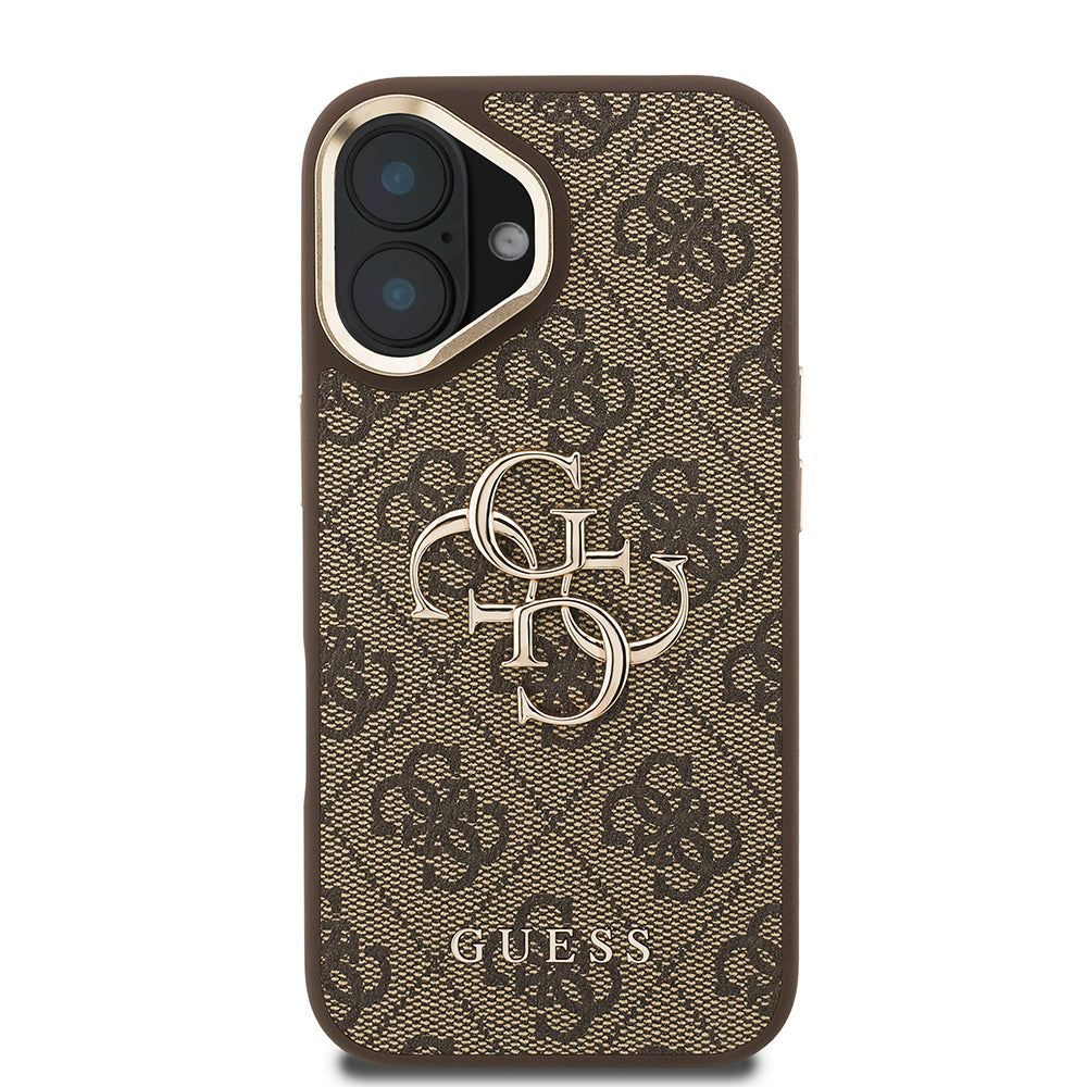 Apple iPhone 16 Kılıf Guess Orjinal Lisanslı PU Deri 4G Desenli Metal Büyük 4G ve Yazı Logolu Kamera Standlı Kapak Mavi