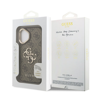Apple iPhone 16 Kılıf Guess Orjinal Lisanslı PU Deri 4G Desenli Metal Büyük 4G ve Yazı Logolu Kamera Standlı Kapak Mavi