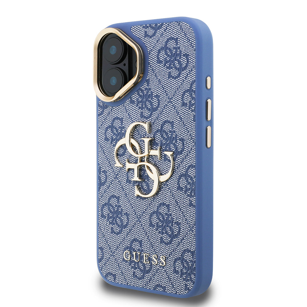 iPhone 16 Kılıf Guess Orjinal Lisanslı PU Deri 4G Desenli Metal Büyük 4G ve Yazı Logolu Kamera Standlı Kılıf