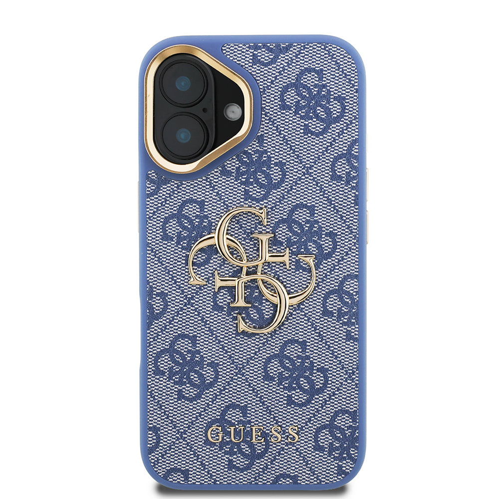 iPhone 16 Kılıf Guess Orjinal Lisanslı PU Deri 4G Desenli Metal Büyük 4G ve Yazı Logolu Kamera Standlı Kılıf