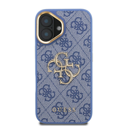 iPhone 16 Kılıf Guess Orjinal Lisanslı PU Deri 4G Desenli Metal Büyük 4G ve Yazı Logolu Kamera Standlı Kılıf