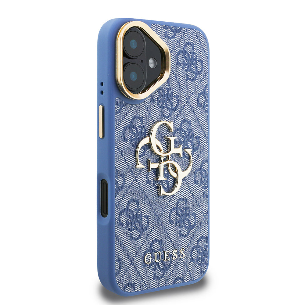 iPhone 16 Kılıf Guess Orjinal Lisanslı PU Deri 4G Desenli Metal Büyük 4G ve Yazı Logolu Kamera Standlı Kılıf