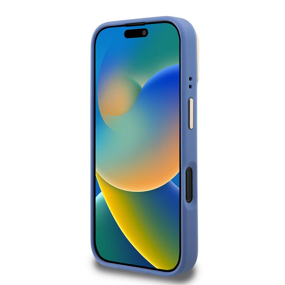 Apple iPhone 16 Kılıf Guess Orjinal Lisanslı PU Deri 4G Desenli Metal Büyük 4G ve Yazı Logolu Kamera Standlı Kapak Mavi