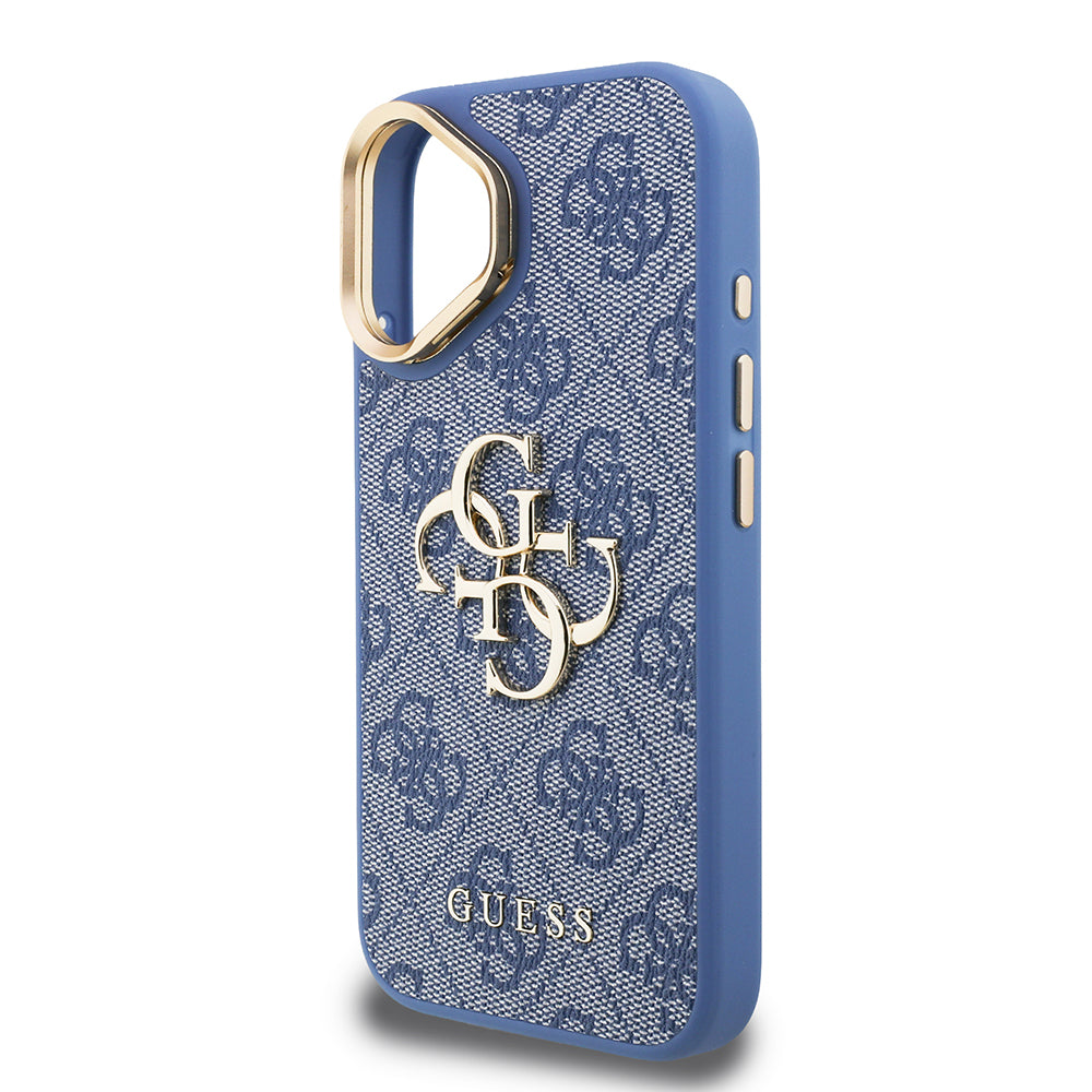 iPhone 16 Kılıf Guess Orjinal Lisanslı PU Deri 4G Desenli Metal Büyük 4G ve Yazı Logolu Kamera Standlı Kılıf