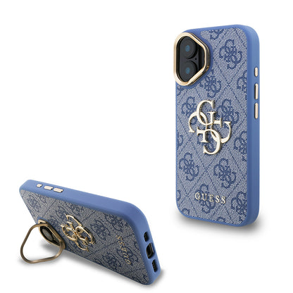 iPhone 16 Kılıf Guess Orjinal Lisanslı PU Deri 4G Desenli Metal Büyük 4G ve Yazı Logolu Kamera Standlı Kılıf