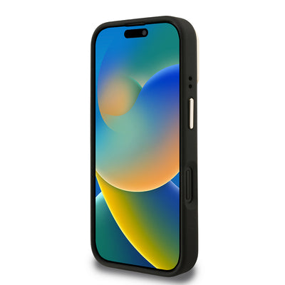 Apple iPhone 16 Kılıf Guess Orjinal Lisanslı PU Deri 4G Desenli Metal Büyük 4G ve Yazı Logolu Kamera Standlı Kapak Kahverengi