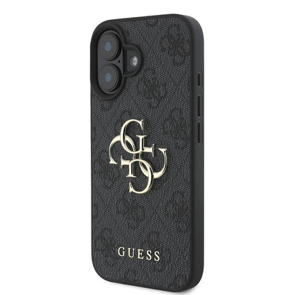 iPhone 16 Kılıf Guess Orjinal Lisanslı PU Deri 4G Desenli Metal Büyük 4G ve Yazı Logolu Kılıf