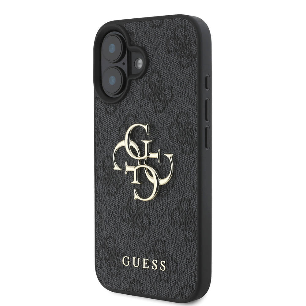 Apple iPhone 16 Kılıf Guess Orjinal Lisanslı PU Deri 4G Desenli Metal Büyük 4G ve Yazı Logolu Kapak Pembe