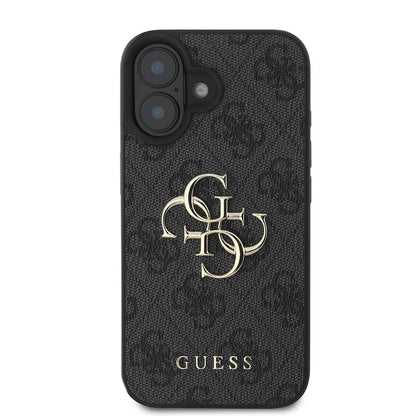 iPhone 16 Kılıf Guess Orjinal Lisanslı PU Deri 4G Desenli Metal Büyük 4G ve Yazı Logolu Kılıf