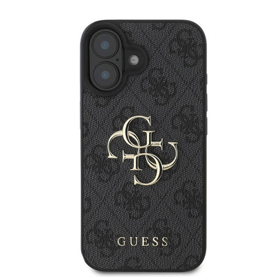 Apple iPhone 16 Kılıf Guess Orjinal Lisanslı PU Deri 4G Desenli Metal Büyük 4G ve Yazı Logolu Kapak Pembe