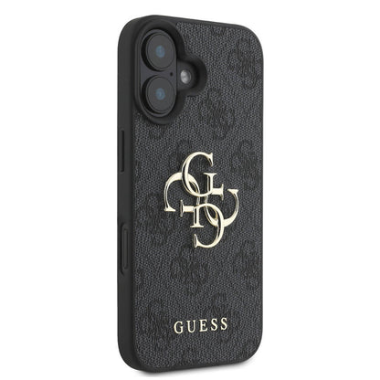 iPhone 16 Kılıf Guess Orjinal Lisanslı PU Deri 4G Desenli Metal Büyük 4G ve Yazı Logolu Kılıf