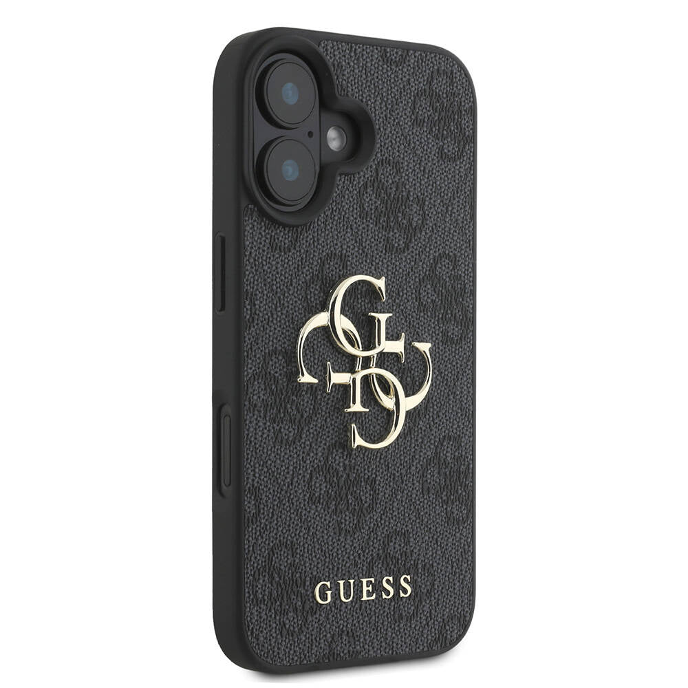 Apple iPhone 16 Kılıf Guess Orjinal Lisanslı PU Deri 4G Desenli Metal Büyük 4G ve Yazı Logolu Kapak Pembe