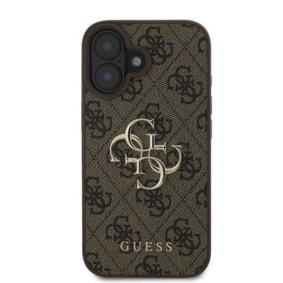 Apple iPhone 16 Kılıf Guess Orjinal Lisanslı PU Deri 4G Desenli Metal Büyük 4G ve Yazı Logolu Kapak Pembe