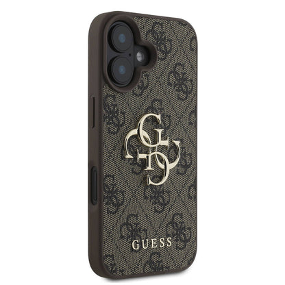 iPhone 16 Kılıf Guess Orjinal Lisanslı PU Deri 4G Desenli Metal Büyük 4G ve Yazı Logolu Kılıf