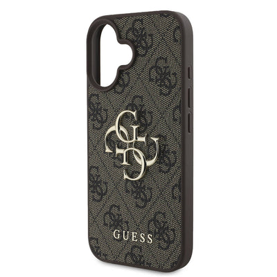 Apple iPhone 16 Kılıf Guess Orjinal Lisanslı PU Deri 4G Desenli Metal Büyük 4G ve Yazı Logolu Kapak Pembe