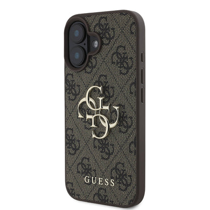 iPhone 16 Kılıf Guess Orjinal Lisanslı PU Deri 4G Desenli Metal Büyük 4G ve Yazı Logolu Kılıf