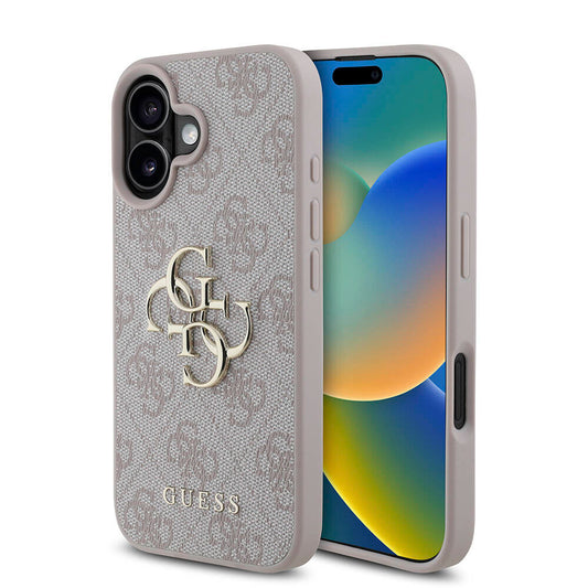 iPhone 16 Kılıf Guess Orjinal Lisanslı PU Deri 4G Desenli Metal Büyük 4G ve Yazı Logolu Kılıf