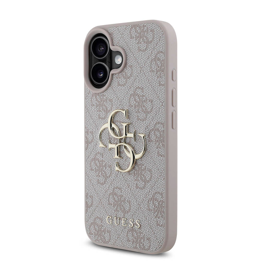 iPhone 16 Kılıf Guess Orjinal Lisanslı PU Deri 4G Desenli Metal Büyük 4G ve Yazı Logolu Kılıf