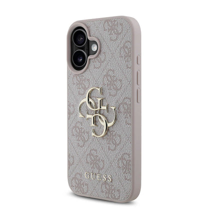 iPhone 16 Kılıf Guess Orjinal Lisanslı PU Deri 4G Desenli Metal Büyük 4G ve Yazı Logolu Kılıf