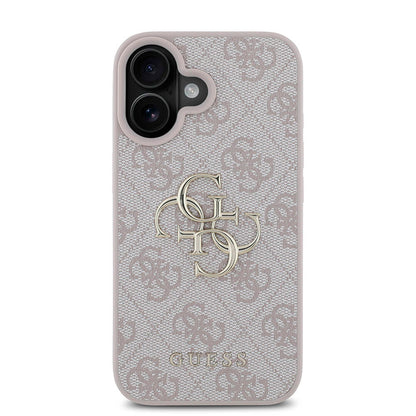 iPhone 16 Kılıf Guess Orjinal Lisanslı PU Deri 4G Desenli Metal Büyük 4G ve Yazı Logolu Kılıf