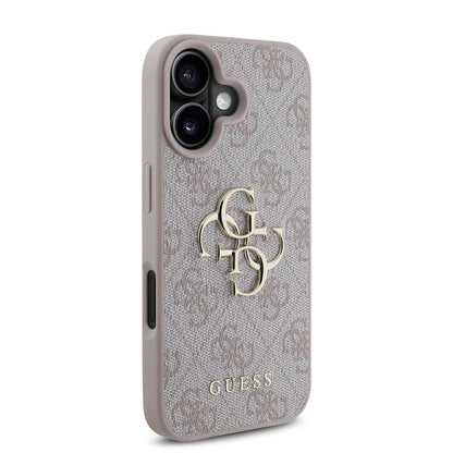 iPhone 16 Kılıf Guess Orjinal Lisanslı PU Deri 4G Desenli Metal Büyük 4G ve Yazı Logolu Kılıf