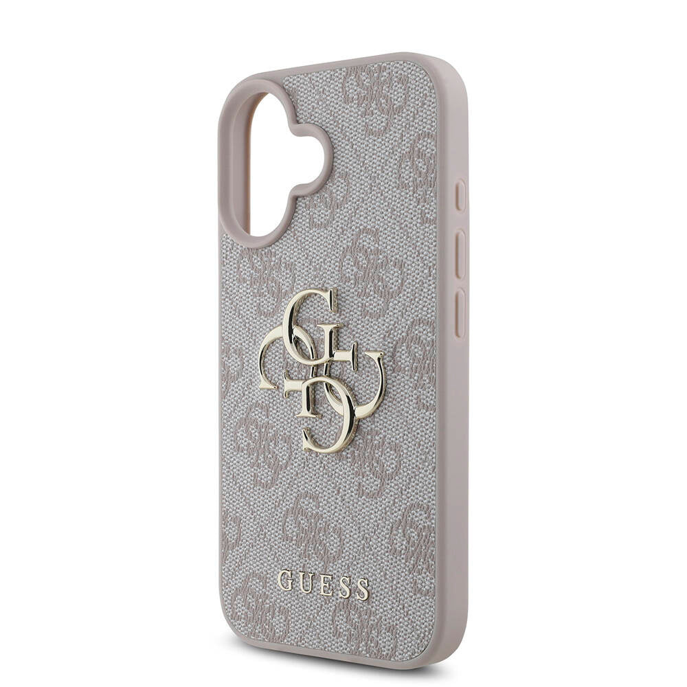 iPhone 16 Kılıf Guess Orjinal Lisanslı PU Deri 4G Desenli Metal Büyük 4G ve Yazı Logolu Kılıf