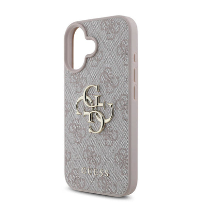 iPhone 16 Kılıf Guess Orjinal Lisanslı PU Deri 4G Desenli Metal Büyük 4G ve Yazı Logolu Kılıf