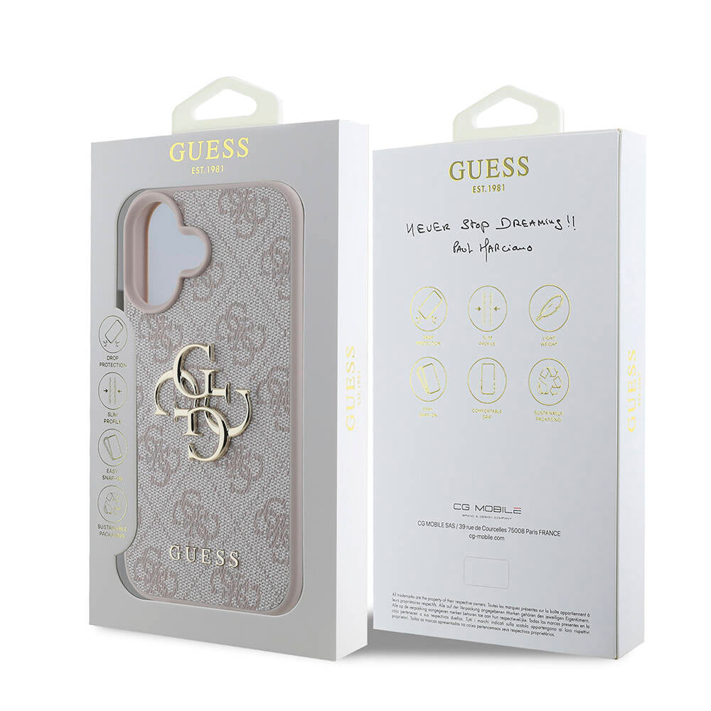 iPhone 16 Kılıf Guess Orjinal Lisanslı PU Deri 4G Desenli Metal Büyük 4G ve Yazı Logolu Kılıf