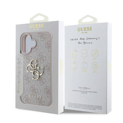 iPhone 16 Kılıf Guess Orjinal Lisanslı PU Deri 4G Desenli Metal Büyük 4G ve Yazı Logolu Kılıf