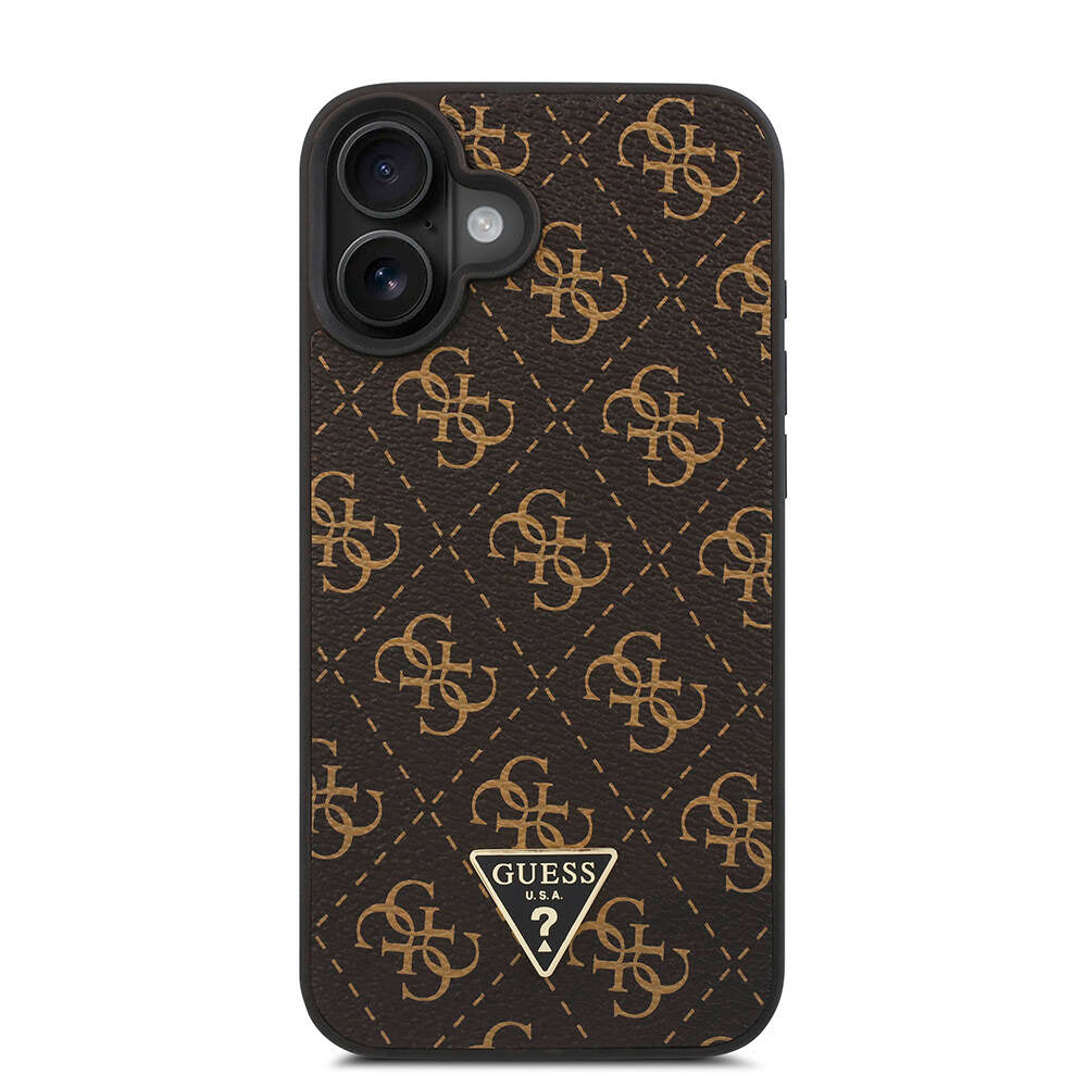 iPhone 16 Kılıf Guess Orjinal Lisanslı PU Deri 4G Desenli Üçgen Logolu Kılıf