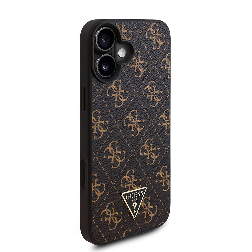 iPhone 16 Kılıf Guess Orjinal Lisanslı PU Deri 4G Desenli Üçgen Logolu Kılıf