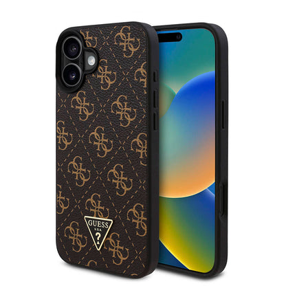 iPhone 16 Kılıf Guess Orjinal Lisanslı PU Deri 4G Desenli Üçgen Logolu Kılıf