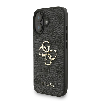 iPhone 16 Kılıf Guess Orjinal Lisanslı PU Deri Bilek Askı İpli Metal Büyük 4G ve Yazı Logolu Kılıf