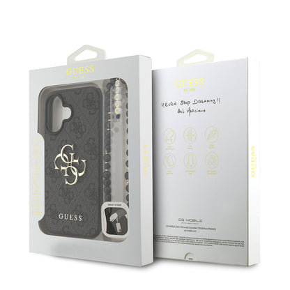 iPhone 16 Kılıf Guess Orjinal Lisanslı PU Deri Bilek Askı İpli Metal Büyük 4G ve Yazı Logolu Kılıf