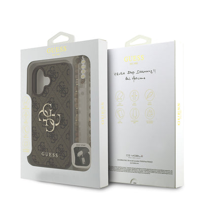 iPhone 16 Kılıf Guess Orjinal Lisanslı PU Deri Bilek Askı İpli Metal Büyük 4G ve Yazı Logolu Kılıf