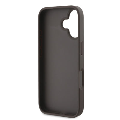 Apple iPhone 16 Kılıf Guess Orjinal Lisanslı PU Deri Şerit Logo Dizaynlı Kapak Kahverengi