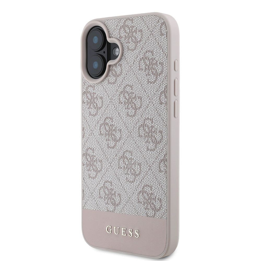 Apple iPhone 16 Kılıf Guess Orjinal Lisanslı PU Deri Şerit Logo Dizaynlı Kapak Kahverengi